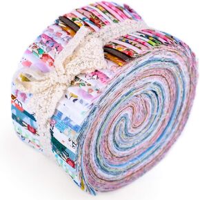 Roll Up Cotton Fabric Quilting Strips, Fabric Jelly Rolls, Cotton Craft Fabric Bundle, Patchwork Craft Cotton Quilting Fabric for Crafting, Patchwork Fabric Sets with Different Patterns