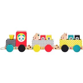 Petit Collage Animal Friends Wooden Pull Along Train – Colorful Wooden Toy Made with Sustainable Wood, Active Toy Promotes Development of Fundamental Skills, Makes a Great Gift for Toddlers