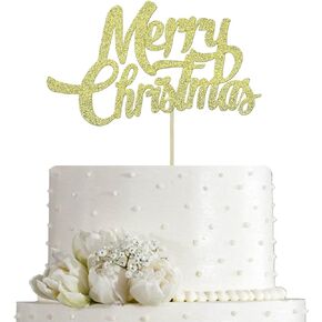 AMINJIE Gold Glitter Merry Christmas Cake Topper,Christmas Cake Decoration,Christmas/Holiday/Xmas Eve Party Cake Decoration
