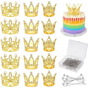 AOBOPLE 15 قطعة من أعلى الكعكة على شكل تاج ذهبي مع 100 قطعة من دبابيس باقة الزفاف، تزيين كعكة عيد ميلاد الطفل لأعياد الميلاد وحفلات الزفاف والحفلات وديكور حمام الطفل (3 أنماط) in Kuwait