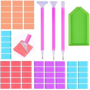 Diamond Painting Accessories & Art Tool Supplies-60PCS Diamond Painting Glue Clay-DIY Embroidery Wax Tacky Kit-Glue Dot Clay Paint Pen for Craft 5D Cross(3 Stitch Pen,1 Tray & 3 Plastic Bag,Blue)