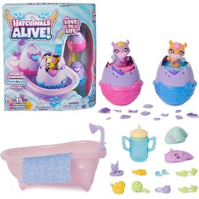 Hatchimals Alive, Make a Splash Playset with 15 Accessories, Bathtub, 2 Color-Change Mini Figures in Self-Hatching Eggs, Kids Toys for Girls and Boys