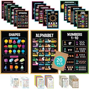 Decorably Preschool Posters for Classroom - 20 Boho Educational Posters, 11x17in Learning Posters for Toddlers 1-3, Educational Posters for Toddlers 1-3, Prek Educational Poster, Daycare Posters