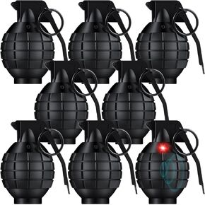 Sratte 8 Pcs Plastic Toy Hand Grenades Fake Grenade with Realistic Sound Effects and Flashing Light, Christmas Toys Military Toys for Pretend Army Role Play Prop Xmas Gifts(Black)