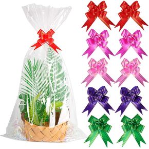 Kolewo4ever 20pcs 18 x 32 inches Clear Cellophane Gift Bags Package Bags with 20pcs pull bow for Wrapping Baskets Cello Wrap Basket Bag in Saudi Arabia