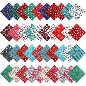 Preboun 50 Pcs 8 x 8 Inches/ 20 x 20 cm Christmas Fabric Squares Christmas Fabric 25 Different Patterns Fabric Scraps Quilting Craft Fabric Patchwork Fabric Bundles for Sewing Crafting DIY Supplies