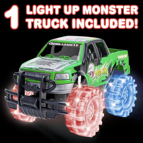 ArtCreativity Light Up Green Monster Truck, 1 Piece, 8 Inch Toy Monster Truck with Flashing LED Tires and Batteries, Push n Go Car Toys for Kids, Fun Gift for Boys and Girls Ages 3 and Up in Kuwait