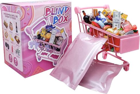 Mini Shopping Cart, Mixed Pretend Play Food with Mini Grocery Food Drinks Toys, Playfood Box Tiny Bottles Dessert Educational Toy for Dollhouse Kitchen in Saudi Arabia