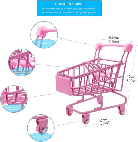 Mini Shopping Cart, Mixed Pretend Play Food with Mini Grocery Food Drinks Toys, Playfood Box Tiny Bottles Dessert Educational Toy for Dollhouse Kitchen in Saudi Arabia