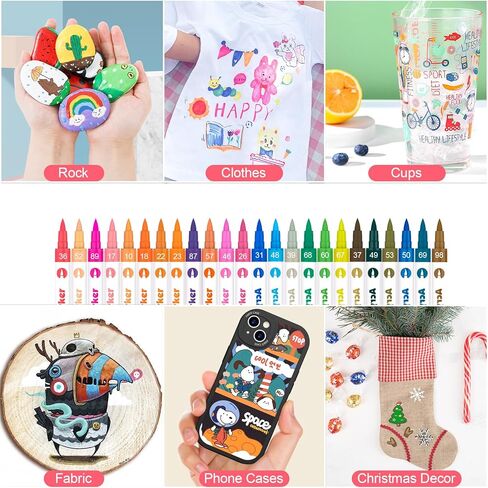 أقلام طلاء أكريليك، 48 لونًا من أقلام طلاء الأكريليك للقماش والرسم الصخري والزجاج والمعادن وأقلام الأكريليك ذات النقاط الدقيقة لوازم فنية للسيراميك والخشب والحجر in Kuwait