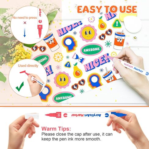 أقلام طلاء أكريليك، 48 لونًا من أقلام طلاء الأكريليك للقماش والرسم الصخري والزجاج والمعادن وأقلام الأكريليك ذات النقاط الدقيقة لوازم فنية للسيراميك والخشب والحجر in Kuwait