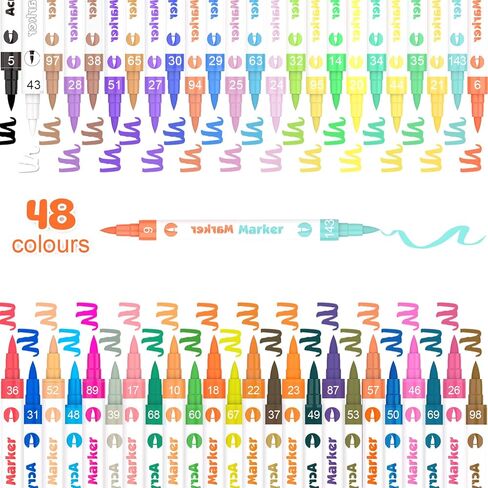 أقلام طلاء أكريليك، 48 لونًا من أقلام طلاء الأكريليك للقماش والرسم الصخري والزجاج والمعادن وأقلام الأكريليك ذات النقاط الدقيقة لوازم فنية للسيراميك والخشب والحجر in Kuwait
