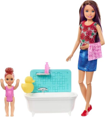 Barbie Skipper Babysitters Inc. Playset with Bathtub, Babysitting Skipper Doll and Small Toddler Doll with Button to Move Arms and Splash, Plus Themed Accessories, Gift for 3 to 7 Year Olds​​​​ in Saudi Arabia