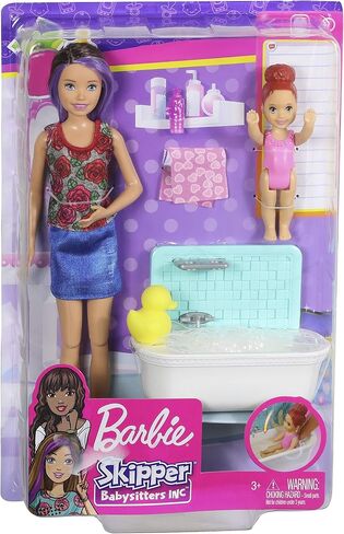 Barbie Skipper Babysitters Inc. Playset with Bathtub, Babysitting Skipper Doll and Small Toddler Doll with Button to Move Arms and Splash, Plus Themed Accessories, Gift for 3 to 7 Year Olds​​​​ in Saudi Arabia