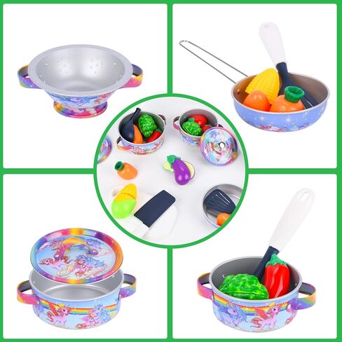 FUQUN 20 قطعة ألعاب المطبخ للأطفال الصغار 3-6 مع موضوع يونيكورن، لعب ملحقات المطبخ مع المقالي والأواني، مجموعة ألعاب طبخ صغيرة من الفولاذ المقاوم للصدأ للأطفال الصغار، لعبة طعام للأطفال مجموعة مطبخ in Kuwait