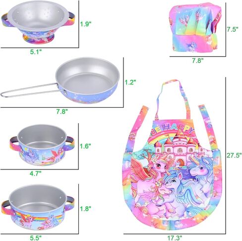 FUQUN 20 قطعة ألعاب المطبخ للأطفال الصغار 3-6 مع موضوع يونيكورن، لعب ملحقات المطبخ مع المقالي والأواني، مجموعة ألعاب طبخ صغيرة من الفولاذ المقاوم للصدأ للأطفال الصغار، لعبة طعام للأطفال مجموعة مطبخ in Kuwait