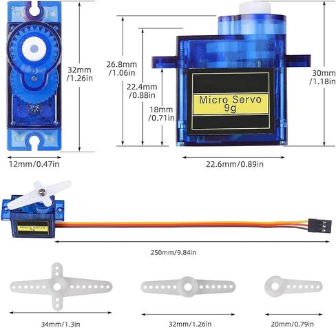محرك سيرفو صغير ENLOZURE SG90 9G لروبوت RC والطائرة والمروحية والسيارة والقارب - خدمات صغيرة 180 درجة 10 قطع in Kuwait