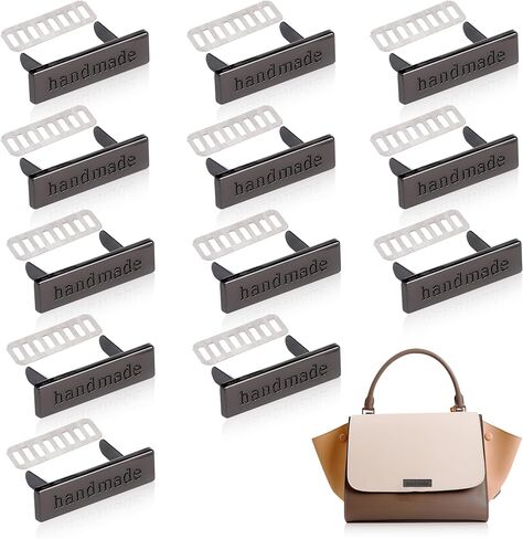 TXIN 12 Pieces Handmade Metal Labels with Shim Rectangle Alloy Tags Hand Made Printed Signs Label for DIY Crafts Sewing Items Purses Bags Shoes in Saudi Arabia