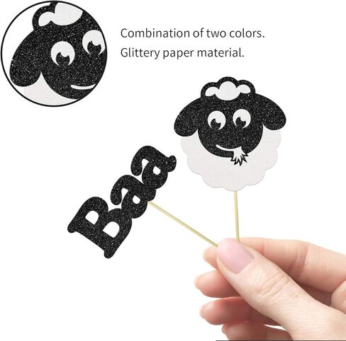 24 قطعة من أغطية الكب كيك على شكل خروف أسود لامع لحفلات استقبال المولود، ديكور كعكة عيد ميلاد سعيد، تصميم حيوانات، مستلزمات تزيين حفلات عيد ميلاد الأطفال in Kuwait