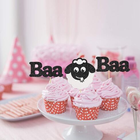 24 قطعة من أغطية الكب كيك على شكل خروف أسود لامع لحفلات استقبال المولود، ديكور كعكة عيد ميلاد سعيد، تصميم حيوانات، مستلزمات تزيين حفلات عيد ميلاد الأطفال in Kuwait