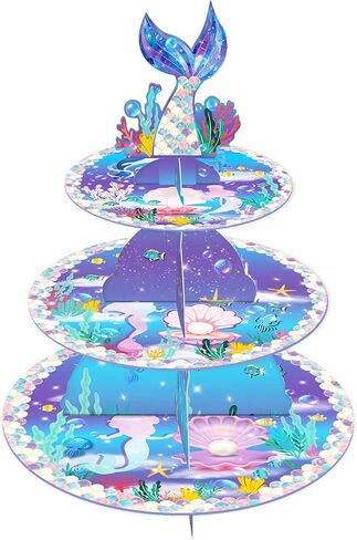 Mermaid Cupcake Stand Mermaid Theme Party Decoration 3-Tier Mermaid Party Cake Stand, Cake Cupcake Holder for Kids Birthday Party Decorations, Under The Sea Ocean Birthday Party Baby Shower Supplies in Saudi Arabia