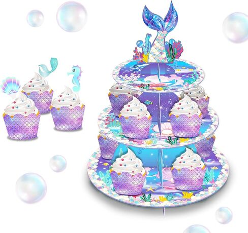 Mermaid Cupcake Stand Mermaid Theme Party Decoration 3-Tier Mermaid Party Cake Stand, Cake Cupcake Holder for Kids Birthday Party Decorations, Under The Sea Ocean Birthday Party Baby Shower Supplies in Saudi Arabia
