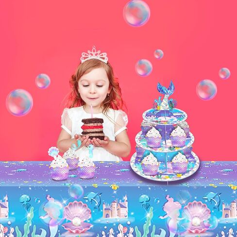 Mermaid Cupcake Stand Mermaid Theme Party Decoration 3-Tier Mermaid Party Cake Stand, Cake Cupcake Holder for Kids Birthday Party Decorations, Under The Sea Ocean Birthday Party Baby Shower Supplies in Saudi Arabia