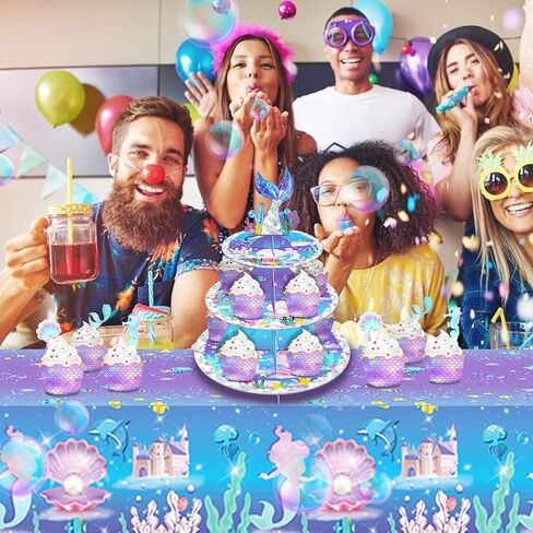 Mermaid Cupcake Stand Mermaid Theme Party Decoration 3-Tier Mermaid Party Cake Stand, Cake Cupcake Holder for Kids Birthday Party Decorations, Under The Sea Ocean Birthday Party Baby Shower Supplies in Saudi Arabia
