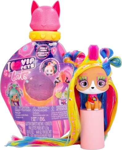 IMC Toys VIP Pets Cats - Melisa - Includes 1 VIP Pets Neon Cat Doll, 10 Surprises, 8 Accessories for Hair Styling | Girls & Kids Age 3+, Multicolor in Kuwait
