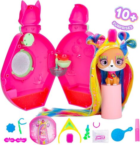IMC Toys VIP Pets Cats - Melisa - Includes 1 VIP Pets Neon Cat Doll, 10 Surprises, 8 Accessories for Hair Styling | Girls & Kids Age 3+, Multicolor in Kuwait