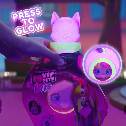 IMC Toys VIP Pets Cats - Melisa - Includes 1 VIP Pets Neon Cat Doll, 10 Surprises, 8 Accessories for Hair Styling | Girls & Kids Age 3+, Multicolor in Kuwait