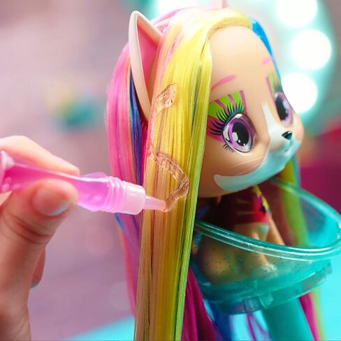 IMC Toys VIP Pets Cats - Melisa - Includes 1 VIP Pets Neon Cat Doll, 10 Surprises, 8 Accessories for Hair Styling | Girls & Kids Age 3+, Multicolor in Kuwait