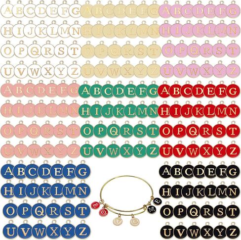 208 Pcs Metal Letter Charms for Jewelry Making Mix Initial Charms Double Side A-Z Alphabet Charms for DIY Bracelet Necklace Making, 8 Colors in Kuwait
