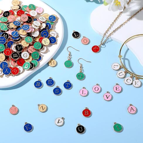 208 Pcs Metal Letter Charms for Jewelry Making Mix Initial Charms Double Side A-Z Alphabet Charms for DIY Bracelet Necklace Making, 8 Colors in Kuwait