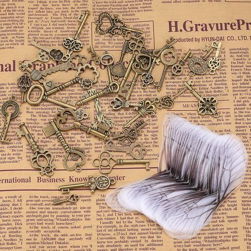 مجموعة دلايات مفاتيح بتصميم هيكل عظمي عتيق مكونة من 101 قطعة (50 × مفاتيح زينة و50 × اجنحة يعسوب، 1 × سلك مطرز بطول 30 متر) للحرف اليدوية والسلاسل والمجوهرات in Kuwait