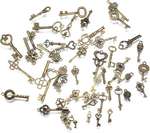 مجموعة دلايات مفاتيح بتصميم هيكل عظمي عتيق مكونة من 101 قطعة (50 × مفاتيح زينة و50 × اجنحة يعسوب، 1 × سلك مطرز بطول 30 متر) للحرف اليدوية والسلاسل والمجوهرات in Kuwait