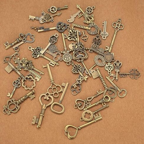 مجموعة دلايات مفاتيح بتصميم هيكل عظمي عتيق مكونة من 101 قطعة (50 × مفاتيح زينة و50 × اجنحة يعسوب، 1 × سلك مطرز بطول 30 متر) للحرف اليدوية والسلاسل والمجوهرات in Kuwait