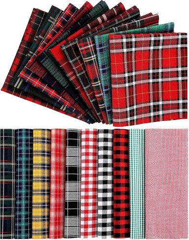 20 Pieces Plaid Fabrics Square Tartan Fabric Buffalo Plaid Quilting Fabric 10.6 Inch DIY Homespun Fabric Soft Checkered Precut Christmas Charm Packs for Crafts Sewing Scrapbooking Patchwork in Saudi Arabia
