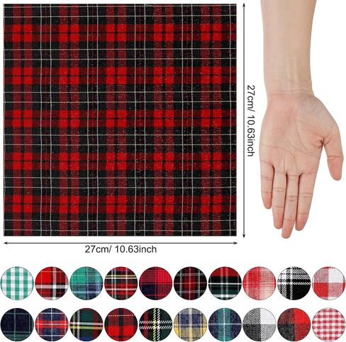 20 Pieces Plaid Fabrics Square Tartan Fabric Buffalo Plaid Quilting Fabric 10.6 Inch DIY Homespun Fabric Soft Checkered Precut Christmas Charm Packs for Crafts Sewing Scrapbooking Patchwork in Saudi Arabia