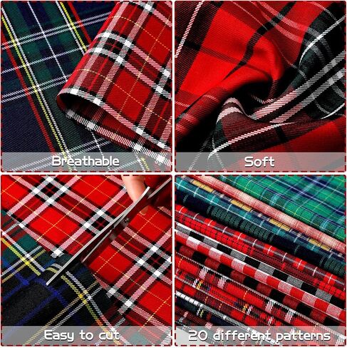 20 Pieces Plaid Fabrics Square Tartan Fabric Buffalo Plaid Quilting Fabric 10.6 Inch DIY Homespun Fabric Soft Checkered Precut Christmas Charm Packs for Crafts Sewing Scrapbooking Patchwork in Saudi Arabia