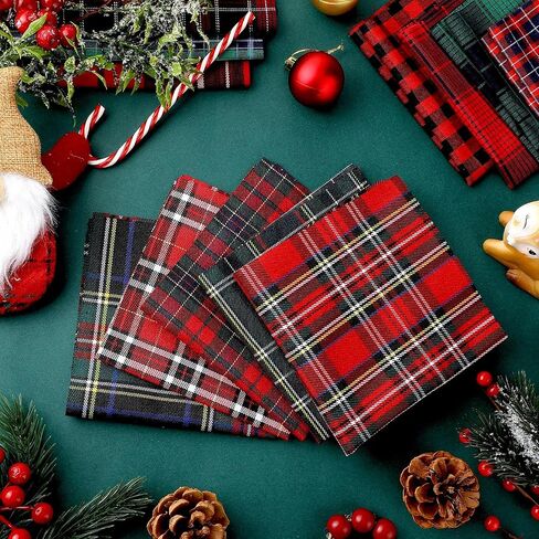 20 Pieces Plaid Fabrics Square Tartan Fabric Buffalo Plaid Quilting Fabric 10.6 Inch DIY Homespun Fabric Soft Checkered Precut Christmas Charm Packs for Crafts Sewing Scrapbooking Patchwork in Saudi Arabia