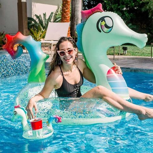 Inflatable Drink Pool Float Tube Seahorse with Drink Float PoolCandy 48 inch Swim Ring in Saudi Arabia