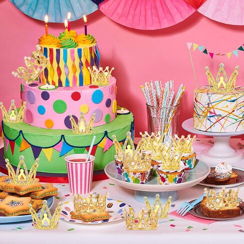 AOBOPLE 15 قطعة من أعلى الكعكة على شكل تاج ذهبي مع 100 قطعة من دبابيس باقة الزفاف، تزيين كعكة عيد ميلاد الطفل لأعياد الميلاد وحفلات الزفاف والحفلات وديكور حمام الطفل (3 أنماط) in Kuwait