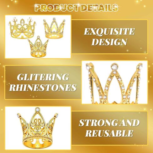 AOBOPLE 15 قطعة من أعلى الكعكة على شكل تاج ذهبي مع 100 قطعة من دبابيس باقة الزفاف، تزيين كعكة عيد ميلاد الطفل لأعياد الميلاد وحفلات الزفاف والحفلات وديكور حمام الطفل (3 أنماط) in Kuwait