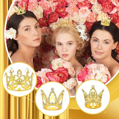 AOBOPLE 15 قطعة من أعلى الكعكة على شكل تاج ذهبي مع 100 قطعة من دبابيس باقة الزفاف، تزيين كعكة عيد ميلاد الطفل لأعياد الميلاد وحفلات الزفاف والحفلات وديكور حمام الطفل (3 أنماط) in Kuwait