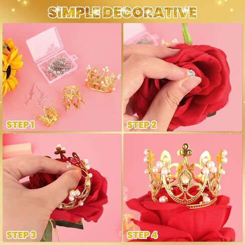 AOBOPLE 15 قطعة من أعلى الكعكة على شكل تاج ذهبي مع 100 قطعة من دبابيس باقة الزفاف، تزيين كعكة عيد ميلاد الطفل لأعياد الميلاد وحفلات الزفاف والحفلات وديكور حمام الطفل (3 أنماط) in Kuwait