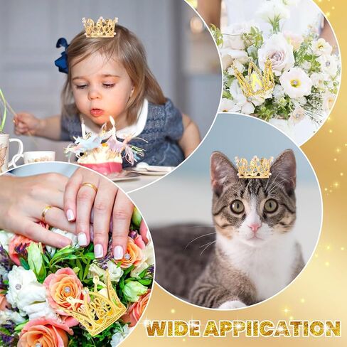 AOBOPLE 15 قطعة من أعلى الكعكة على شكل تاج ذهبي مع 100 قطعة من دبابيس باقة الزفاف، تزيين كعكة عيد ميلاد الطفل لأعياد الميلاد وحفلات الزفاف والحفلات وديكور حمام الطفل (3 أنماط) in Kuwait