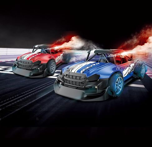 2 Pack Remote Control Drift Car with Spray and Light, Fog Mist High Speed Racing Cars, 2.4GHZ 4WD Off Road Toy Vehicle for Adults Kids Boys Girls, Blue and Orange in Kuwait