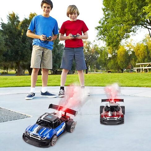 2 Pack Remote Control Drift Car with Spray and Light, Fog Mist High Speed Racing Cars, 2.4GHZ 4WD Off Road Toy Vehicle for Adults Kids Boys Girls, Blue and Orange in Kuwait