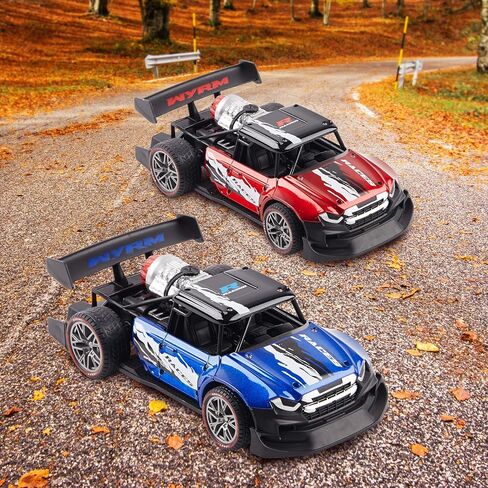 2 Pack Remote Control Drift Car with Spray and Light, Fog Mist High Speed Racing Cars, 2.4GHZ 4WD Off Road Toy Vehicle for Adults Kids Boys Girls, Blue and Orange in Kuwait